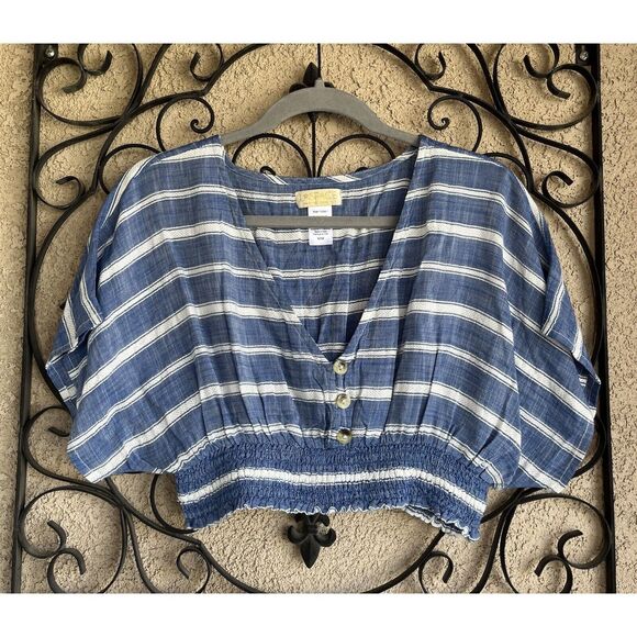 L Space Cropped Blouse - Size M - Blue/White - Picture 2 of 7